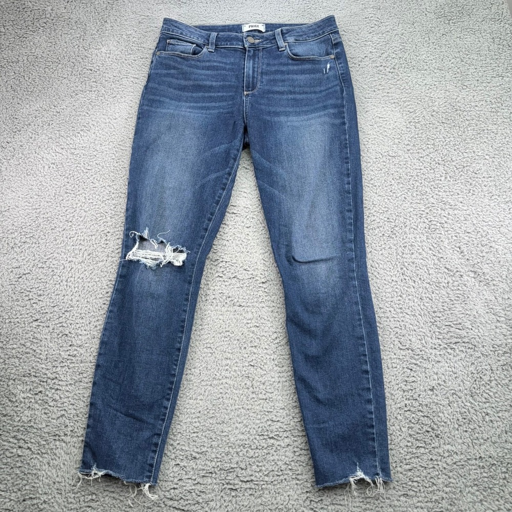 PAIGE Distressed Dark Blue Ankle Jeans